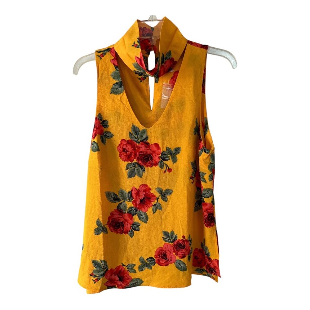 DNA Couture Yellow Floral Sleeveless Blouse – Women’s Size L New with Spare Butt